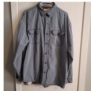 RedHead Mens Plaid Flannel Shirt Sz Large 100% Cotton Gray Blue Orange Outdoors